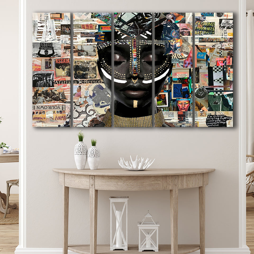 Beauty Woman African American Majestic Mixed Art, Extra Large Canvas, Canvas Print Wall Art Decor