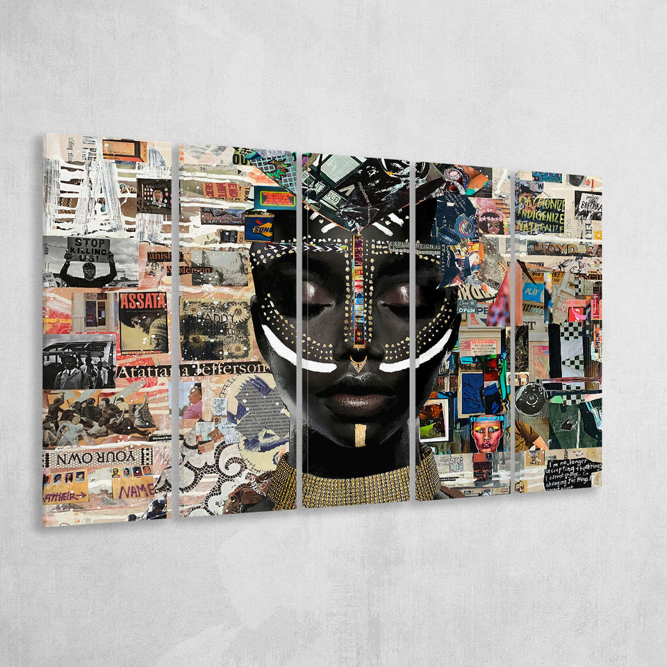 Beauty Woman African American Majestic Mixed Art, Extra Large Canvas, Canvas Print Wall Art Decor