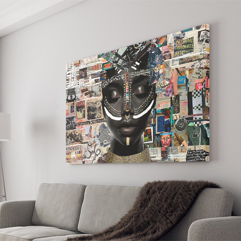 Beauty Woman African American Majestic Mixed Art, Art Print, Canvas Print Wall Art Home Decor