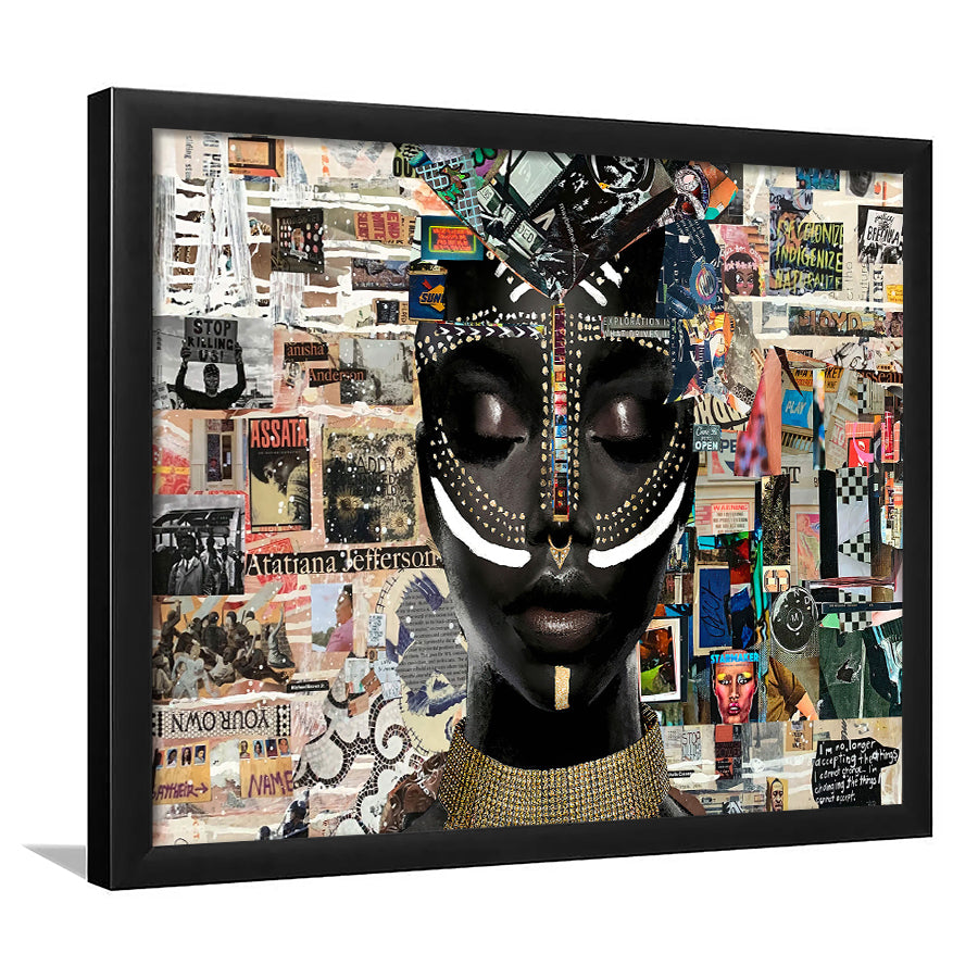 Beauty Woman African American Majestic Mixed Art, Painting Art, Framed Art Print Wall Art Home Decor