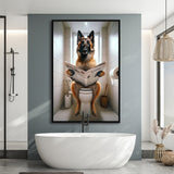 Belgian Malinois Framed Canvas Prints Wall Art, Funny Bathroom Decor, Animal In Toilet