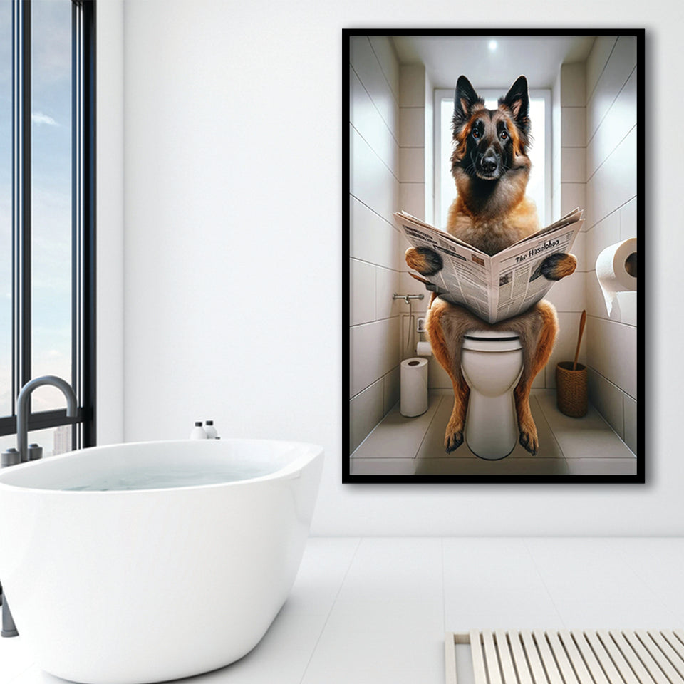 Belgian Malinois Framed Art Print Wall Decor, Funny Bathroom Decor, Animal In Toilet