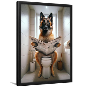 Belgian Malinois Framed Art Print Wall Decor, Funny Bathroom Decor, Animal In Toilet