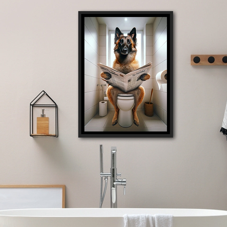 Belgian Malinois Framed Canvas Prints Wall Art, Funny Bathroom Decor, Animal In Toilet