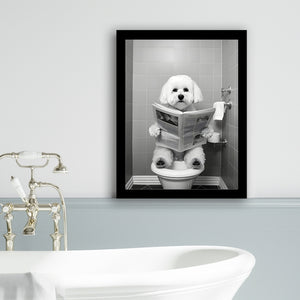 Bichon Frise Framed Art Print Wall Decor, Funny Bathroom Decor, Bichon Frise In Toilet