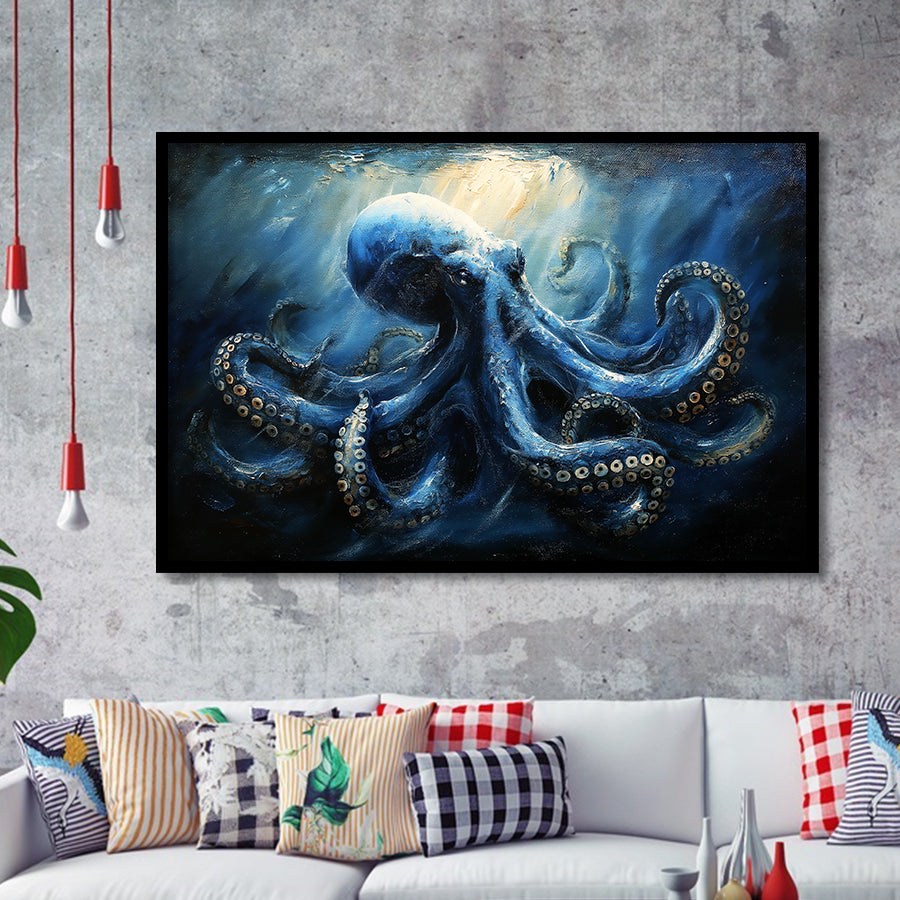 Big Kraken In The Sea Ocean Acrylic Painting, Painting Art, Framed