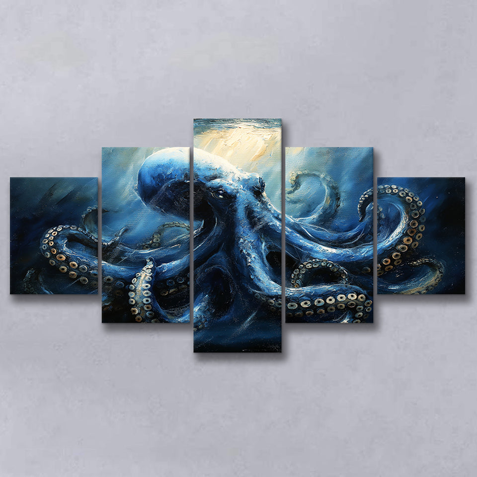 Big Kraken In The Sea Ocean Acrylic Painting, Multi Panel,Mixed Canvas Print Wall Art Decor