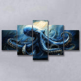 Big Kraken In The Sea Ocean Acrylic Painting, Multi Panel,Mixed Canvas Print Wall Art Decor