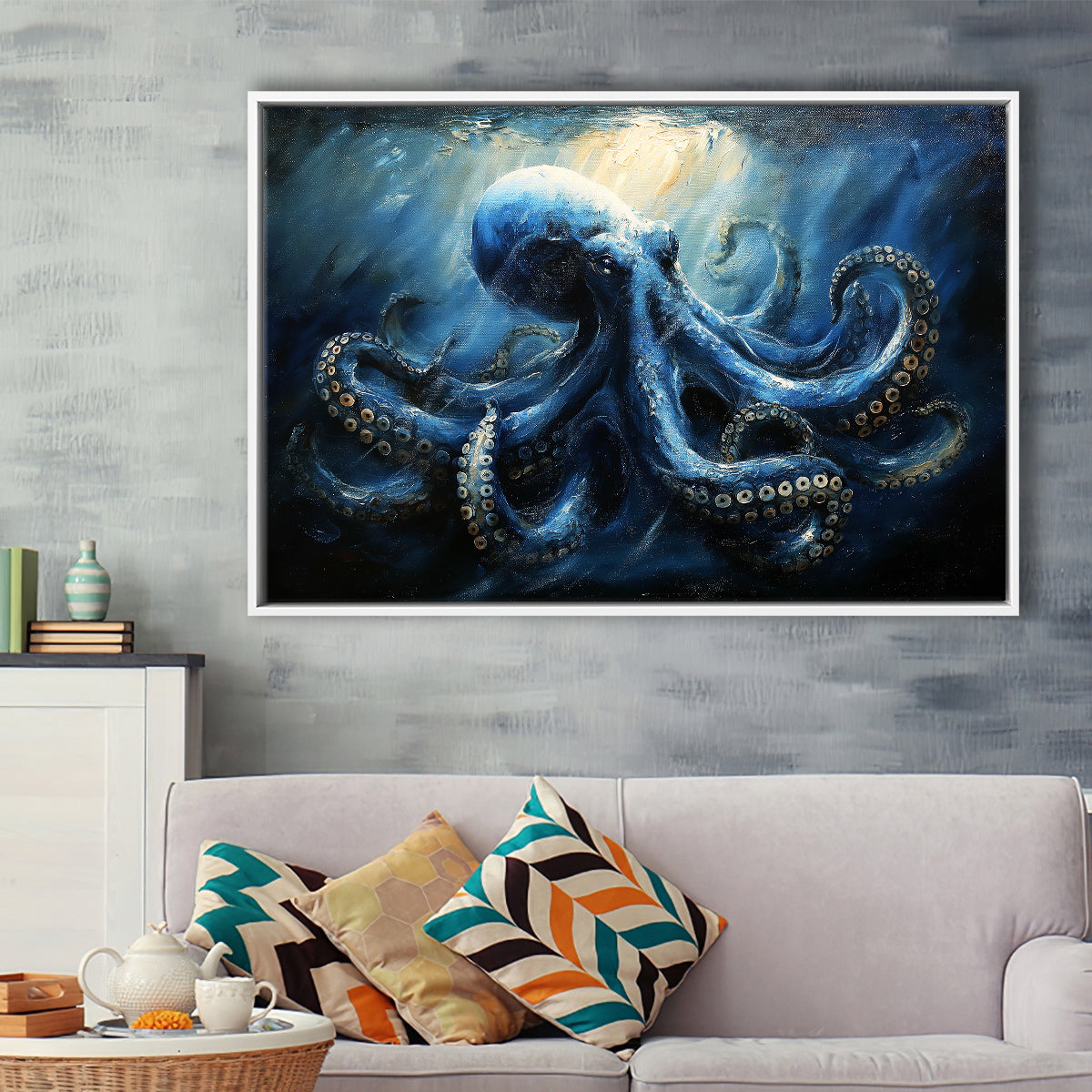 Big Kraken In The Sea Ocean Acrylic Painting, Floating Frame