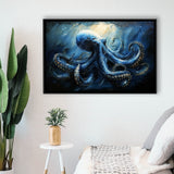 Big Kraken In The Sea Ocean Acrylic Painting, Floating Frame, Framed Canvas Print Wall Art Home Decor