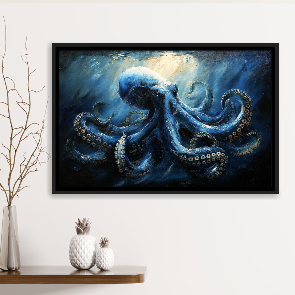 Big Kraken In The Sea Ocean Acrylic Painting, Floating Frame, Framed Canvas Print Wall Art Home Decor