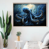 Big Kraken In The Sea Ocean Acrylic Painting, Floating Frame, Framed Canvas Print Wall Art Home Decor
