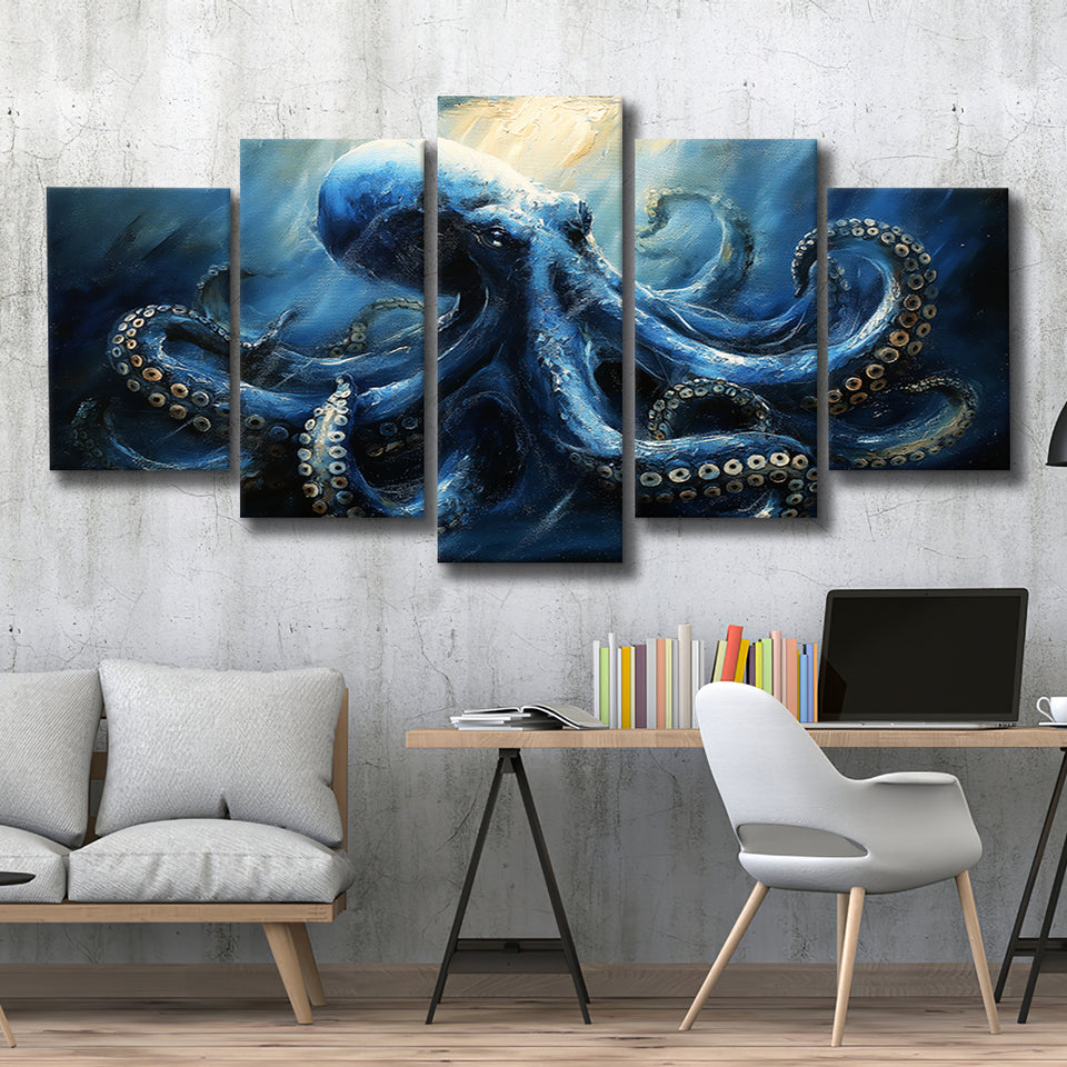 Big Kraken In The Sea Ocean Acrylic Painting, Multi Panel,Mixed Canvas Print Wall Art Decor