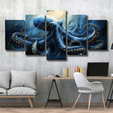 Big Kraken In The Sea Ocean Acrylic Painting, Multi Panel,Mixed Canvas Print Wall Art Decor