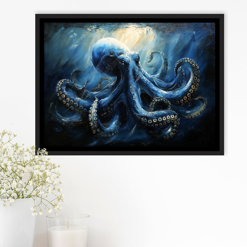 Big Kraken In The Sea Ocean Acrylic Painting, Floating Frame, Framed Canvas Print Wall Art Home Decor