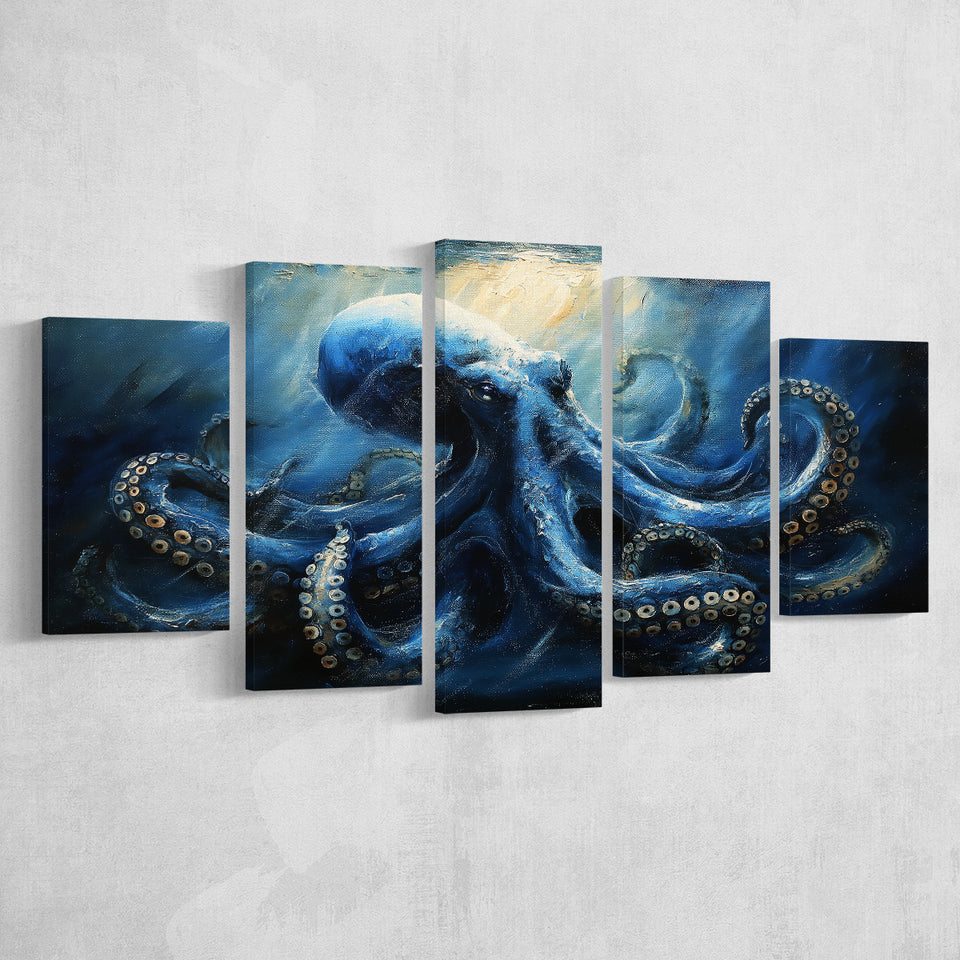 Big Kraken In The Sea Ocean Acrylic Painting, Multi Panel,Mixed Canvas Print Wall Art Decor