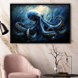 Big Kraken In The Sea Ocean Acrylic Painting, Floating Frame, Framed Canvas Print Wall Art Home Decor