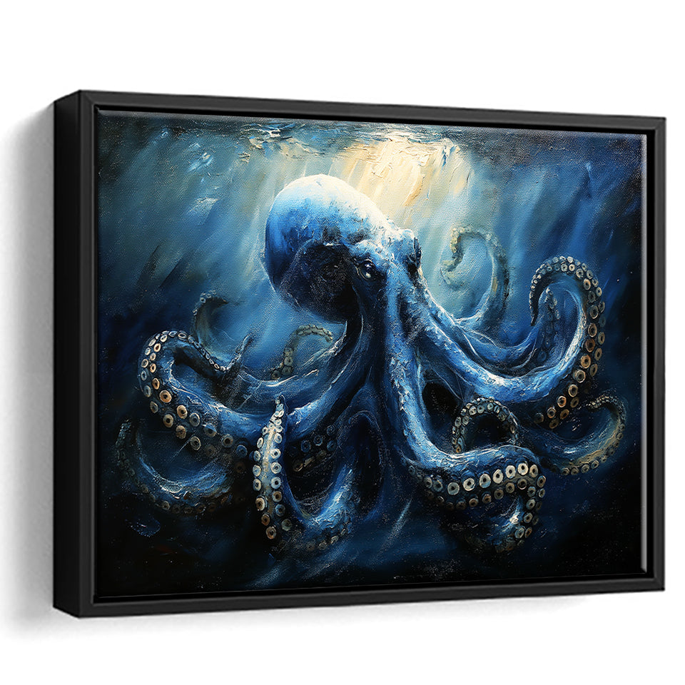 Big Kraken In The Sea Ocean Acrylic Painting, Floating Frame, Framed Canvas Print Wall Art Home Decor