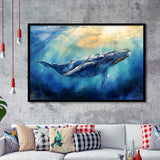Big Whale In The  Blue Sea Ocean Watercolor Painting, Painting Art, Framed Art Print Wall Art Home Decor