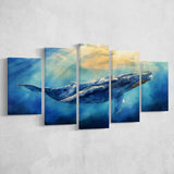 Big Whale In The  Blue Sea Ocean Watercolor Painting, Multi Panel,Mixed Canvas Print Wall Art Decor