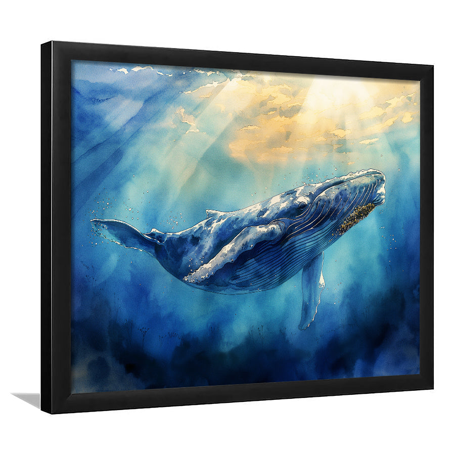 Big Whale In The  Blue Sea Ocean Watercolor Painting, Painting Art, Framed Art Print Wall Art Home Decor