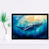 Big Whale In The  Blue Sea Ocean Watercolor Painting, Painting Art, Framed Art Print Wall Art Home Decor