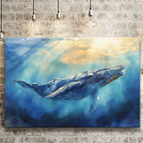 Big Whale In The  Blue Sea Ocean Watercolor Painting, Art Print, Canvas Print Wall Art Home Decor