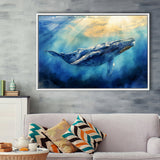 Big Whale In The  Blue Sea Ocean Watercolor Painting, Floating Frame, Framed Canvas Print Wall Art Home Decor
