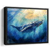 Big Whale In The  Blue Sea Ocean Watercolor Painting, Floating Frame, Framed Canvas Print Wall Art Home Decor