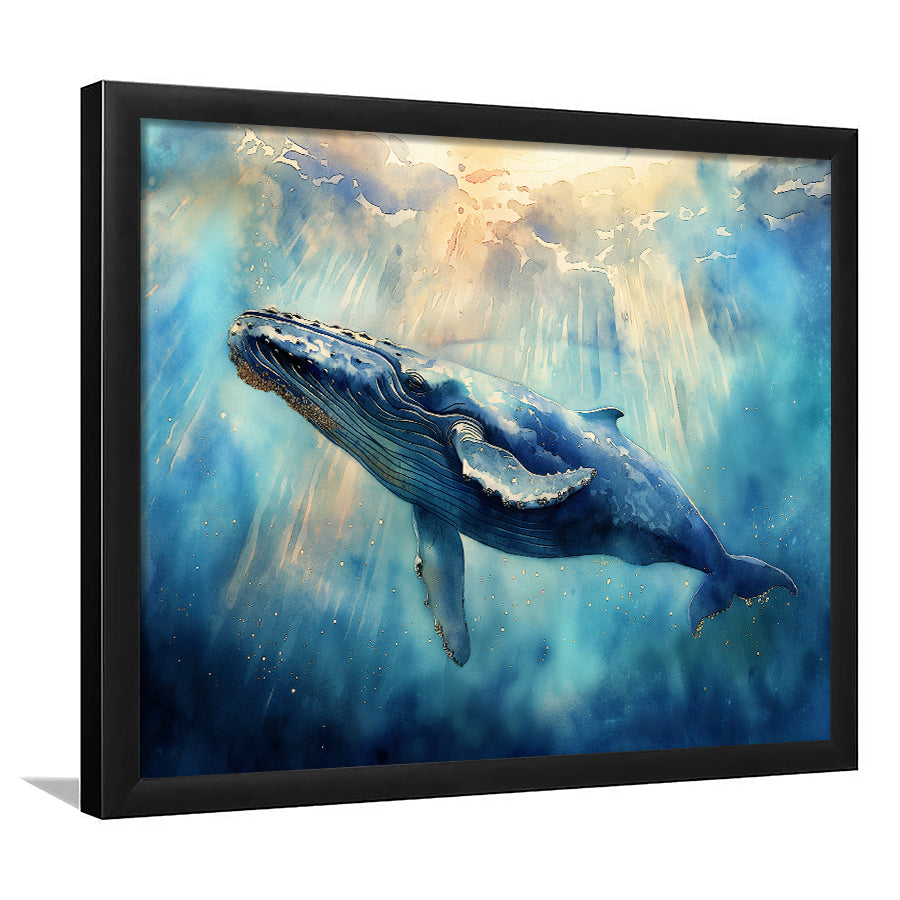 Big Whale In The Sea Ocean Watercolor Painting  V1, Painting Art, Framed Art Print Wall Art Home Decor