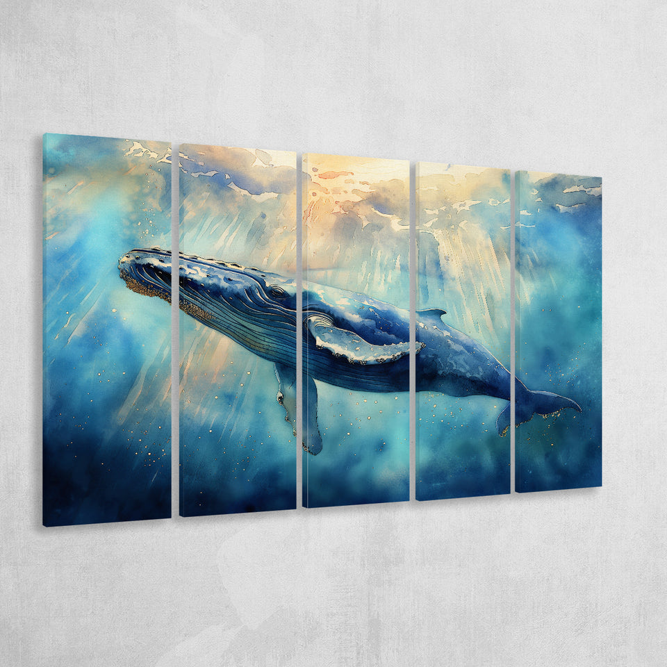 Big Whale In The Sea Ocean Watercolor Painting  V1, Extra Large Canvas, Canvas Print Wall Art Decor