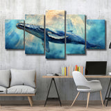 Big Whale In The Sea Ocean Watercolor Painting  V1, Multi Panel,Mixed Canvas Print Wall Art Decor
