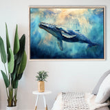 Big Whale In The Sea Ocean Watercolor Painting  V1, Floating Frame, Framed Canvas Print Wall Art Home Decor