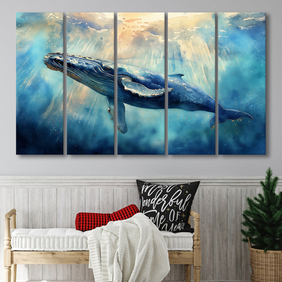 Big Whale In The Sea Ocean Watercolor Painting  V1, Extra Large Canvas, Canvas Print Wall Art Decor