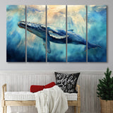 Big Whale In The Sea Ocean Watercolor Painting  V1, Extra Large Canvas, Canvas Print Wall Art Decor