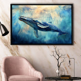 Big Whale In The Sea Ocean Watercolor Painting  V1, Floating Frame, Framed Canvas Print Wall Art Home Decor