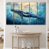 Big Whale In The Sea Ocean Watercolor Painting  V1, Extra Large Canvas, Canvas Print Wall Art Decor
