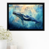 Big Whale In The Sea Ocean Watercolor Painting  V1, Floating Frame, Framed Canvas Print Wall Art Home Decor