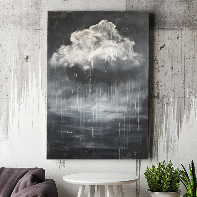 Big White Cloud Raining Below And Storming Oil Paint, Canvas Painting, Canvas Print Wall Art Decor
