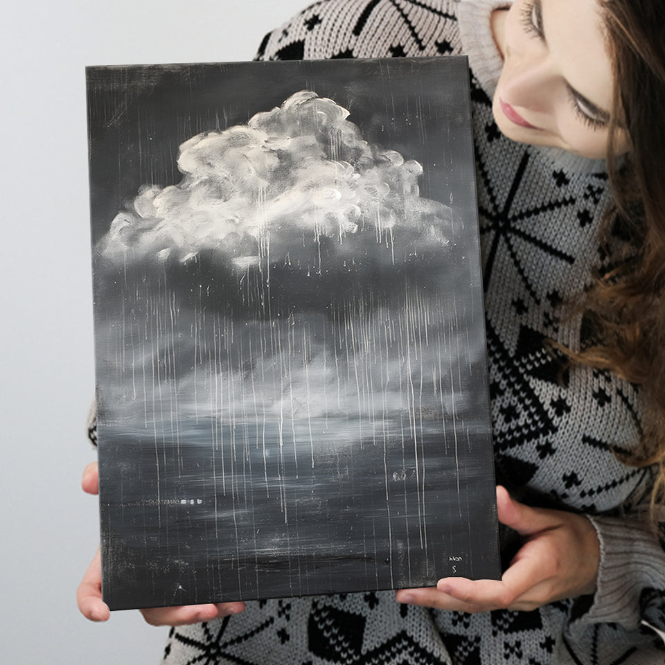 Big White Cloud Raining Below And Storming Oil Paint, Canvas Painting, Canvas Print Wall Art Decor