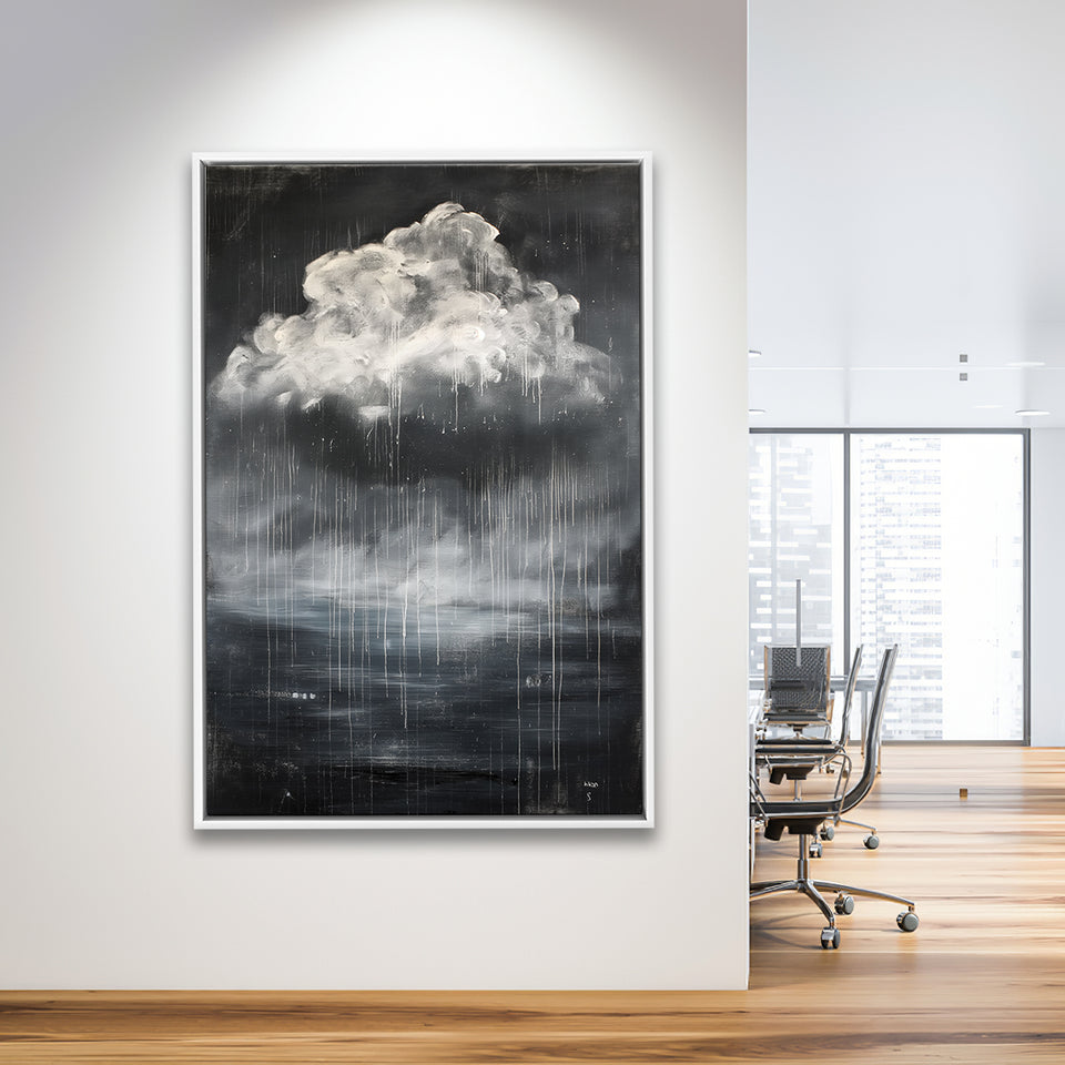 Big White Cloud Raining Below And Storming Oil Paint,Framed Canvas Prints Wall Art Decor, Floating Frame