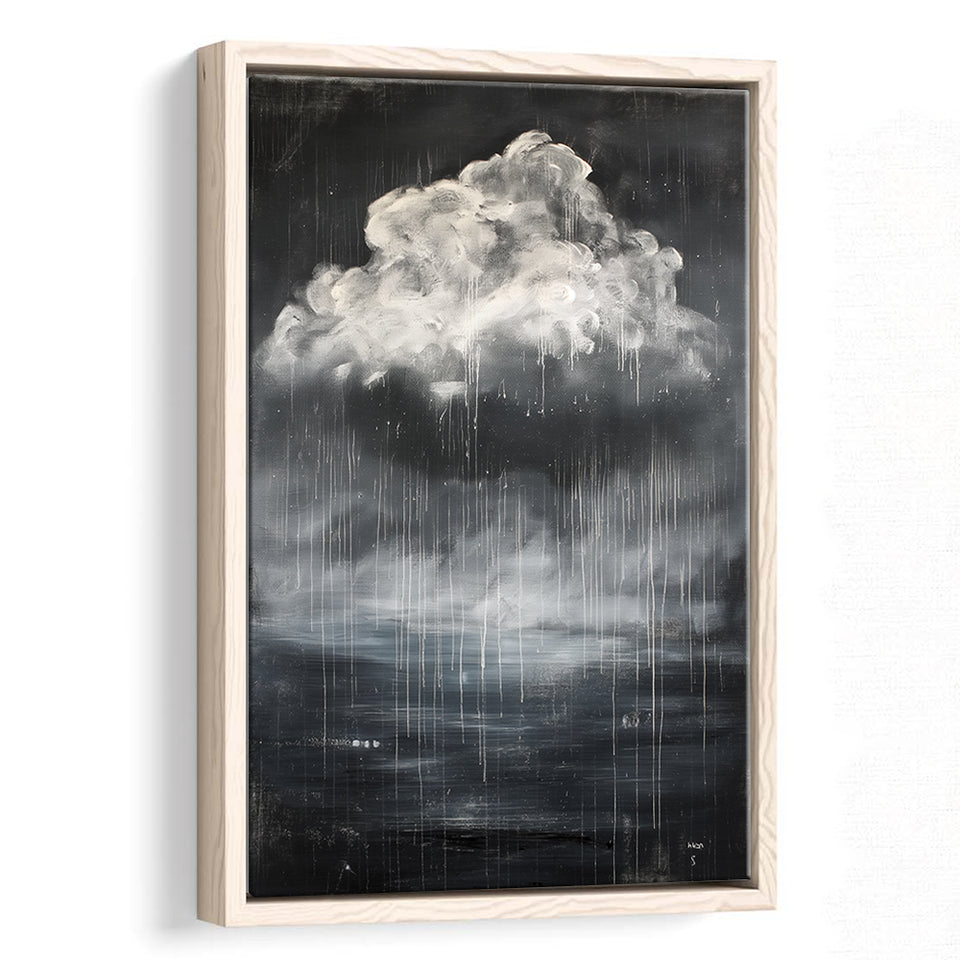 Big White Cloud Raining Below And Storming Oil Paint,Framed Canvas Prints Wall Art Decor, Floating Frame