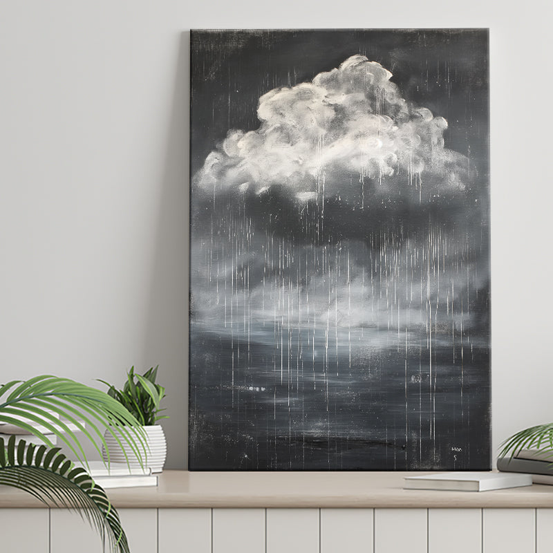 Big White Cloud Raining Below And Storming Oil Paint, Canvas Painting, Canvas Print Wall Art Decor