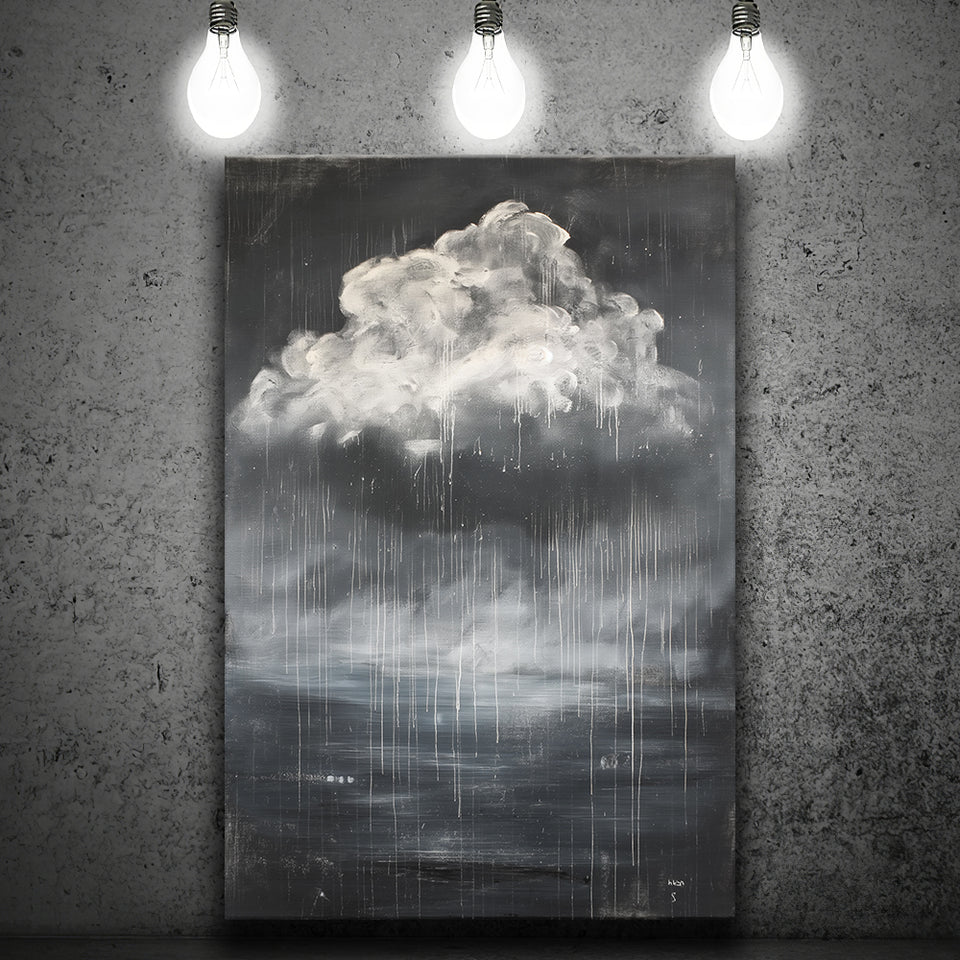 Big White Cloud Raining Below And Storming Oil Paint, Canvas Painting, Canvas Print Wall Art Decor