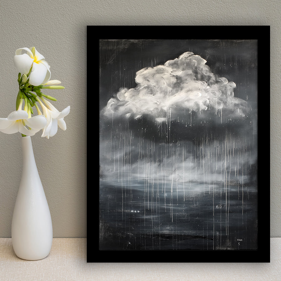Big White Cloud Raining Below And Storming Oil Paint,Framed Art Prints Wall Decor, Picture Framed