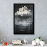 Big White Cloud Raining Below And Storming Oil Paint,Framed Canvas Prints Wall Art Decor, Floating Frame