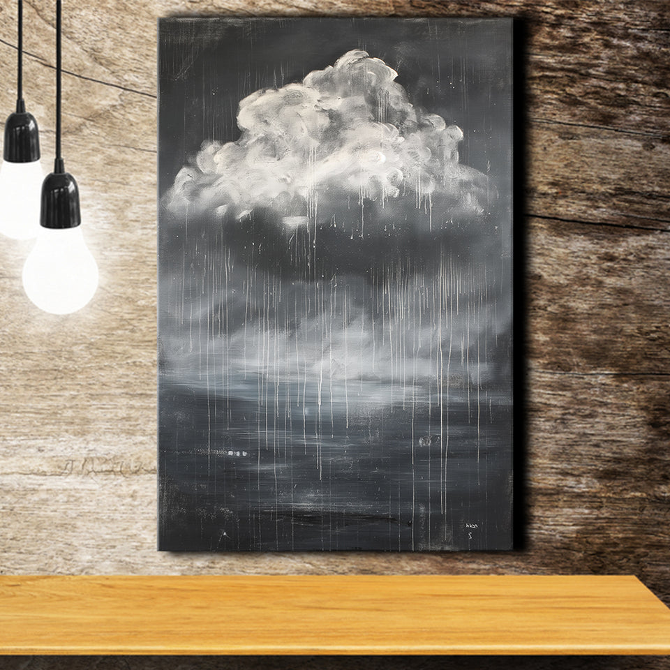 Big White Cloud Raining Below And Storming Oil Paint, Canvas Painting, Canvas Print Wall Art Decor