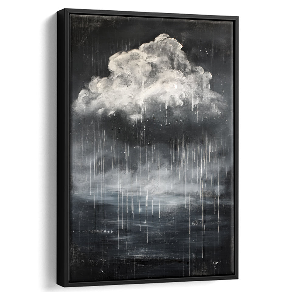 Big White Cloud Raining Below And Storming Oil Paint,Framed Canvas Prints Wall Art Decor, Floating Frame