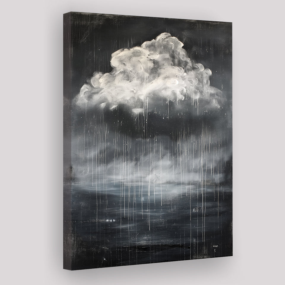 Big White Cloud Raining Below And Storming Oil Paint, Canvas Painting, Canvas Print Wall Art Decor