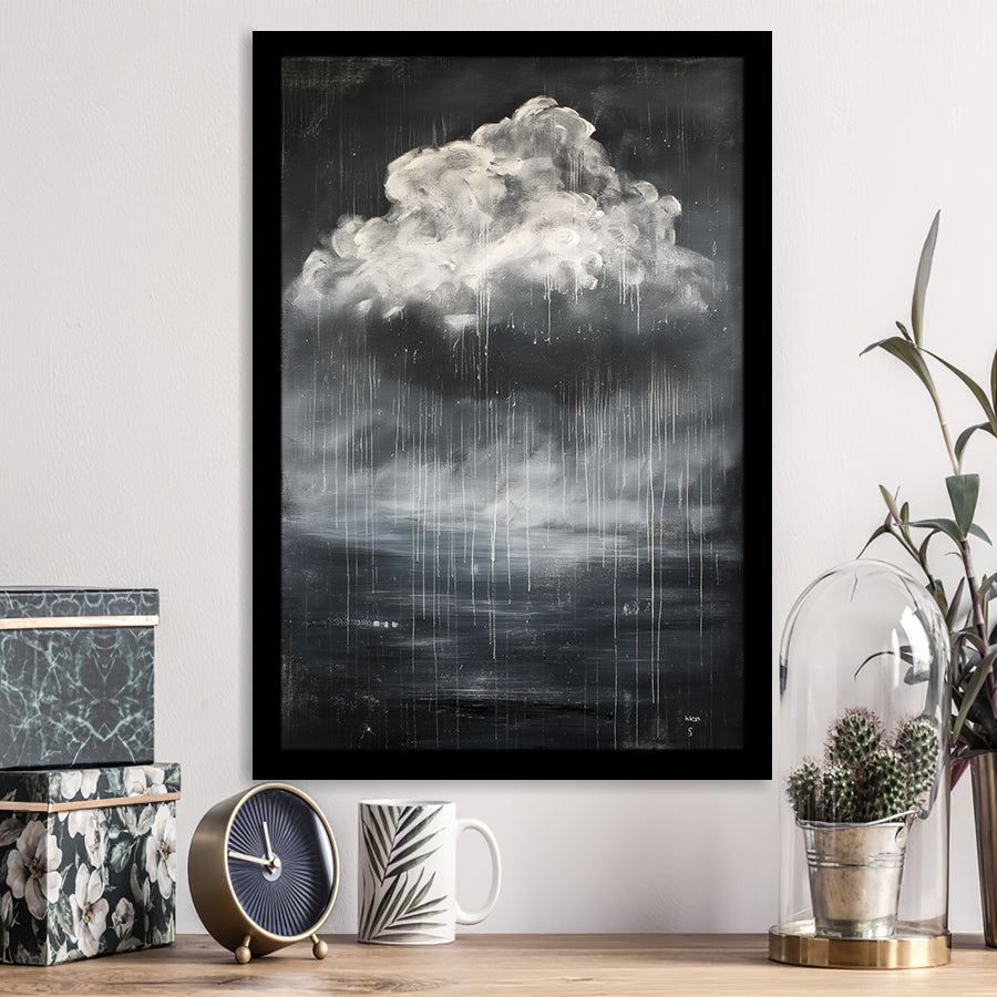 Big White Cloud Raining Below And Storming Oil Paint,Framed Art Prints Wall Decor, Picture Framed